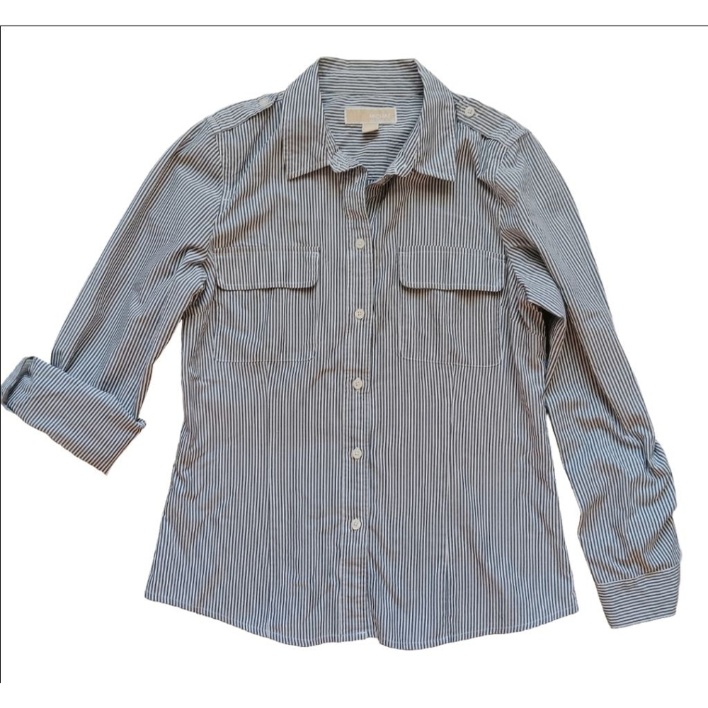 Women's Michael Kors Striped Button-Up Shirt Size M Blue/White - Picture 1 of 3
